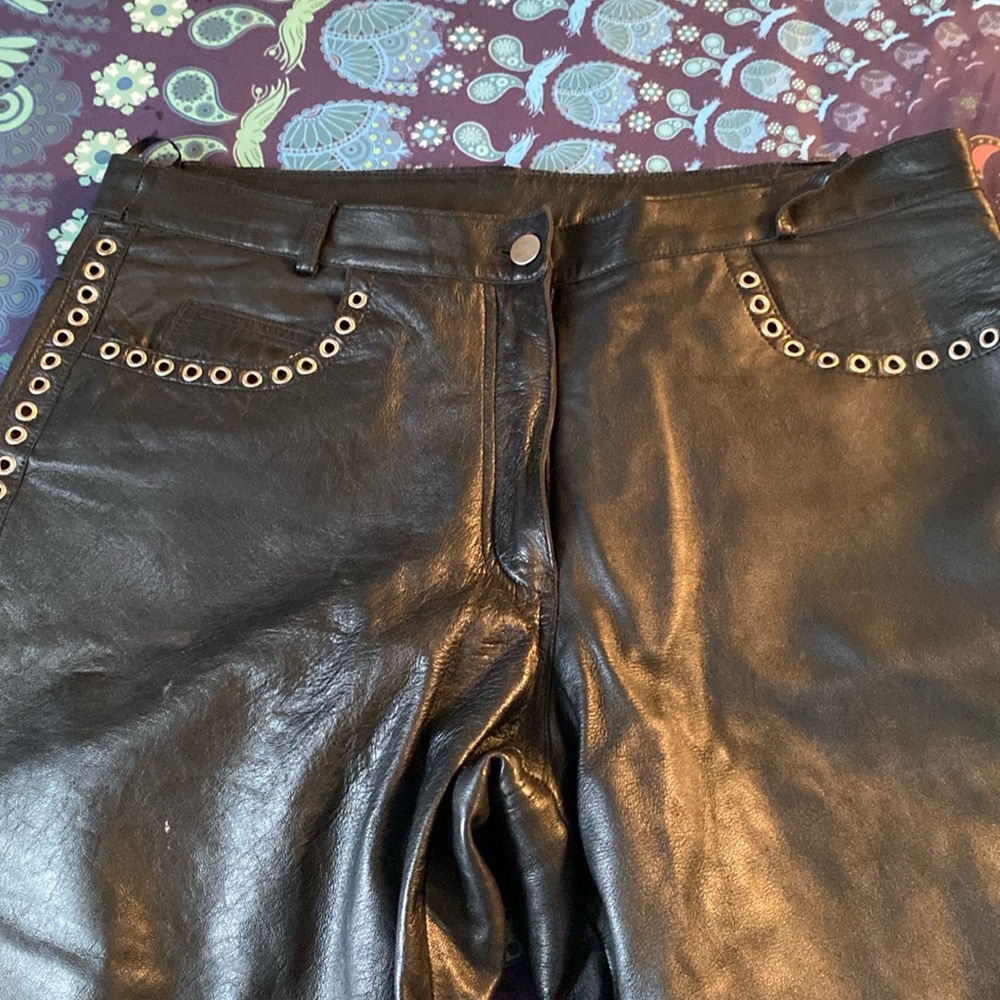 ✝️✝️Jim & Marylou black genuine leather pants